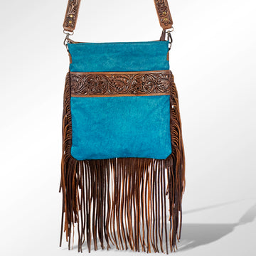 ADBGS192TRQ3FRNGA American Darling Hand Tooled Hair On Genuine Leather Women Bag Western Handbag Purse